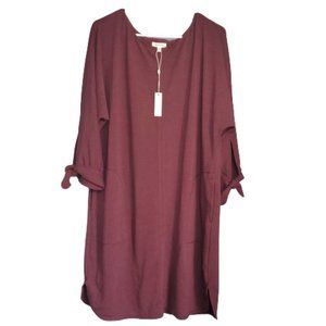 Max Studio Burgundy Black 3/4 Sleeve Dress with Bows, Women's XL